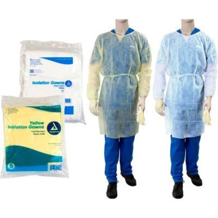DYNAREX Dynarex Fluid Resistant Isolation Gowns, Universal, Large, Yellow, 50 Pcs 2141